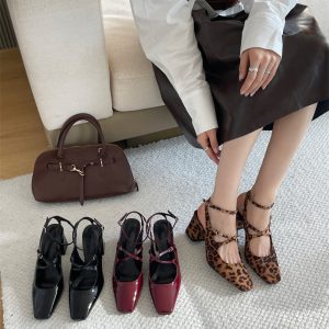 2024 Autumn New Buckle Strap High Heel Sandals Square Toe Women Shoes