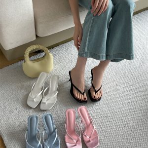 2025 New High Heel Toe Thong Sandals for Women Summer Open Toe Slippers