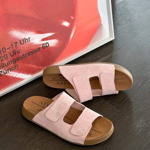 2025 Spring Summer New Thick Sole Genuine Leather Birkenstock Style Casual Comfortable Slippers