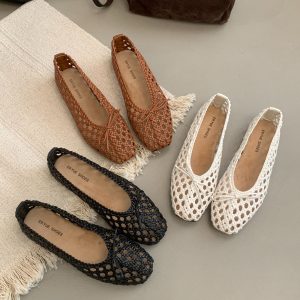 High Quality Hollow Out Handwoven Shoes 2026 New Summer High-end Mesh Flat Shoes