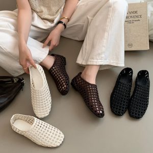2026 New Summer High-Quality Hollow-Out Handwoven Women's Flat Sandals with Mesh Upper