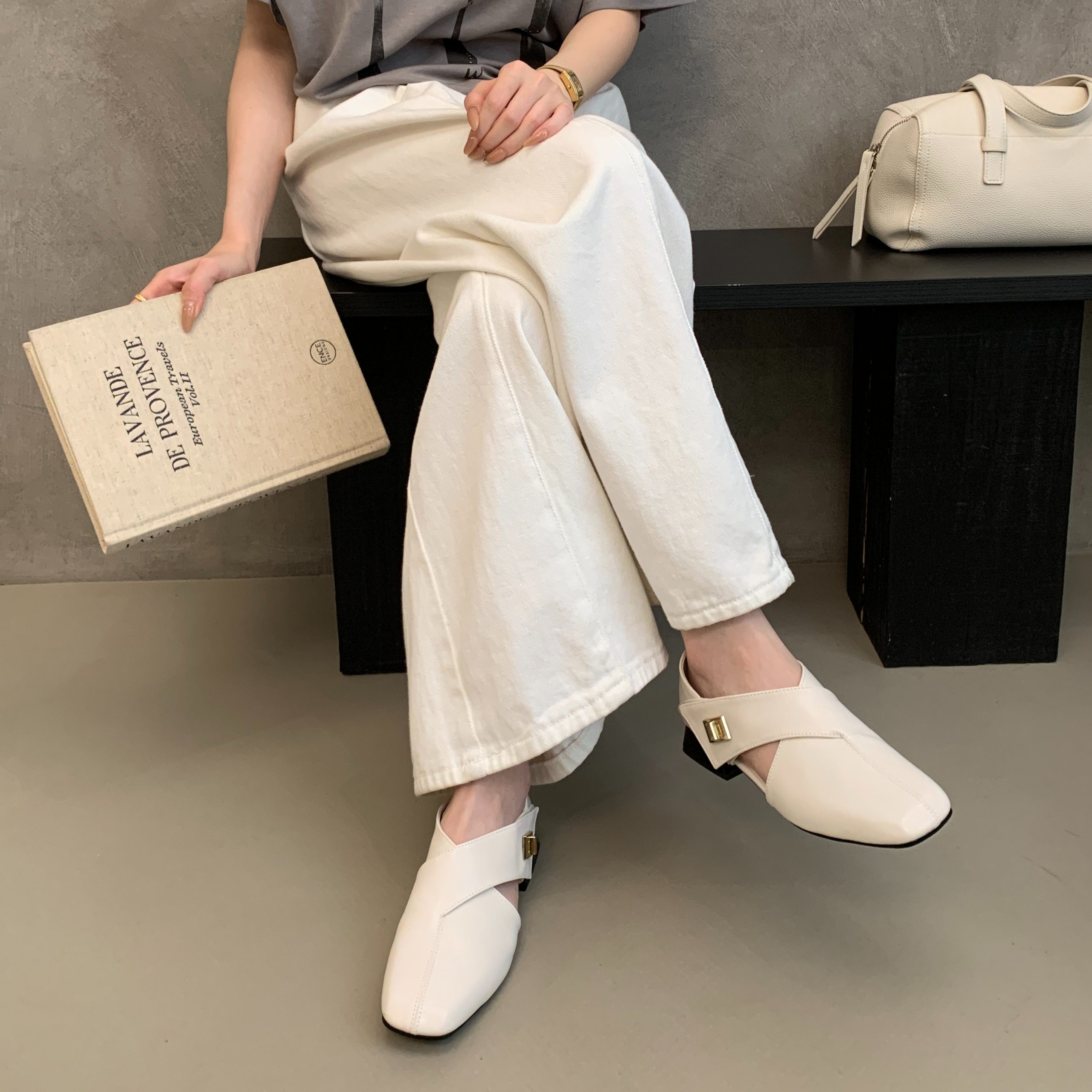 Women's French Cross Strap Hollow Out Square Toe Mule Sandals 2026 New Chunky Heel Velcro Slip On - Image 4