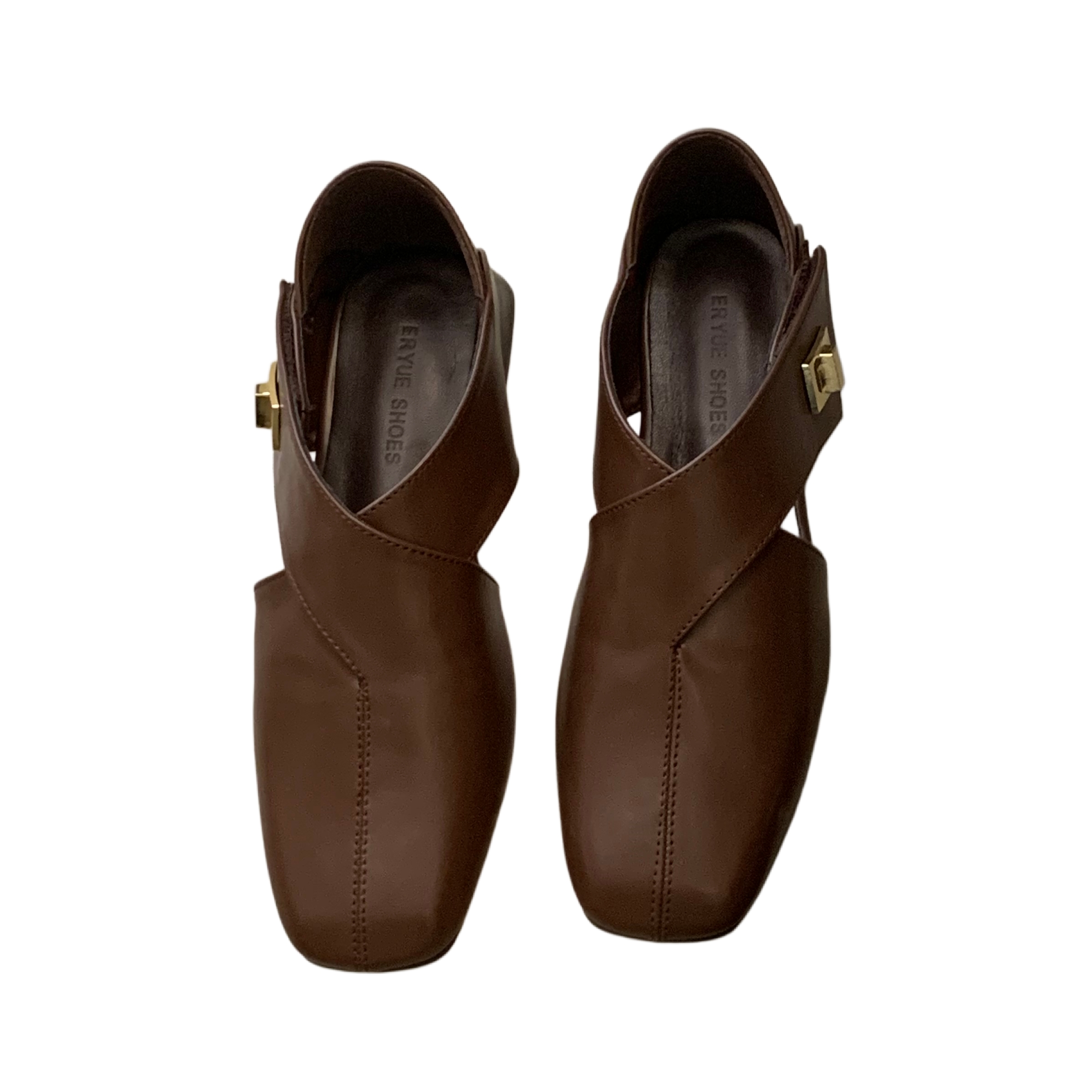 Women's French Cross Strap Hollow Out Square Toe Mule Sandals 2026 New Chunky Heel Velcro Slip On - Image 5