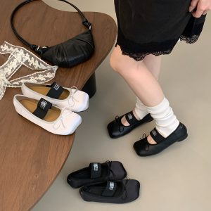 Ballet Bow Apple Head Mary Jane Shoes 2026 New Four Seasons One-Strap Elastic Band